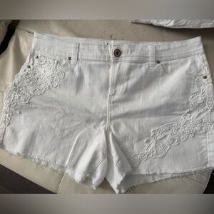 INC International Concepts White Denim Shorts with Subtle Stitching